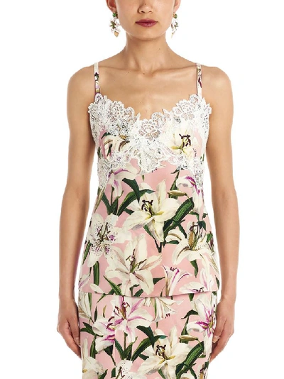 Shop Dolce & Gabbana Floral Print Lace Camisole In Multi