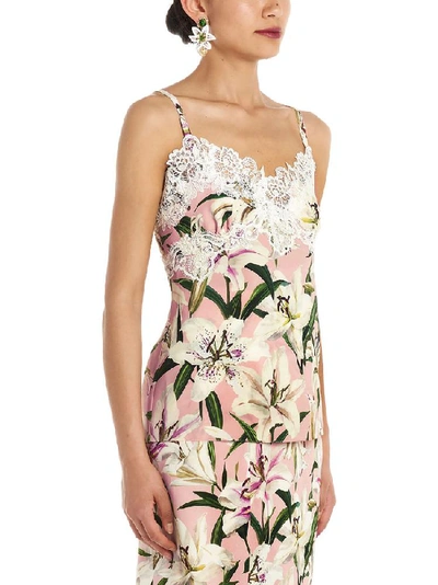 Shop Dolce & Gabbana Floral Print Lace Camisole In Multi