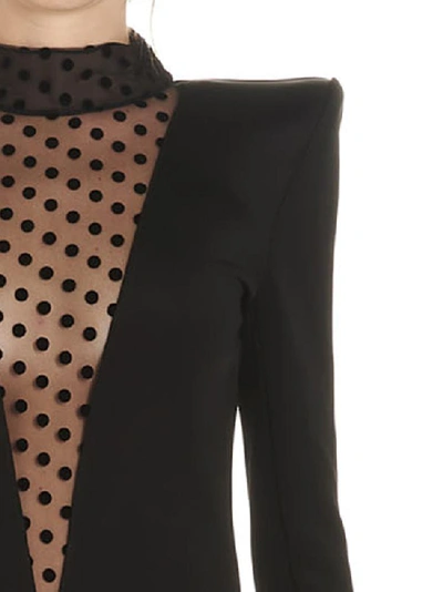Shop Balmain Sheer Polka Dot Insert Mini Dress In Black