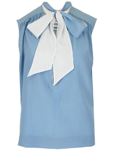 Shop Givenchy Tie Neck Sleeveless Blouse In Light Blue
