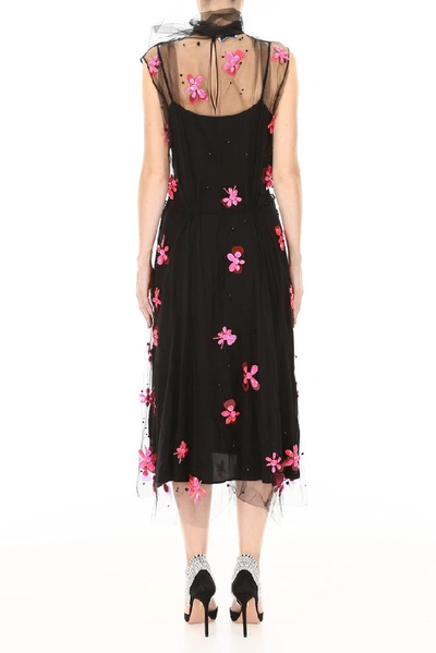 Shop Prada Floral Embroidered Tulle Dress In Nero Pink
