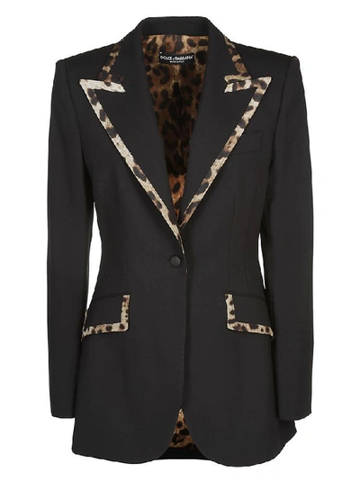 Shop Dolce & Gabbana Leopard Print Trim Blazer In Black