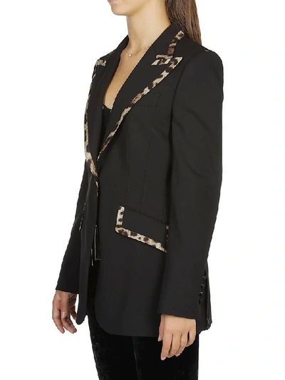 Shop Dolce & Gabbana Leopard Print Trim Blazer In Black