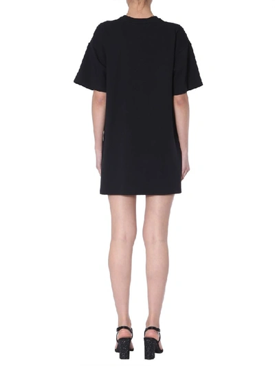 Shop Moschino Milano Logo Print Dress In Black