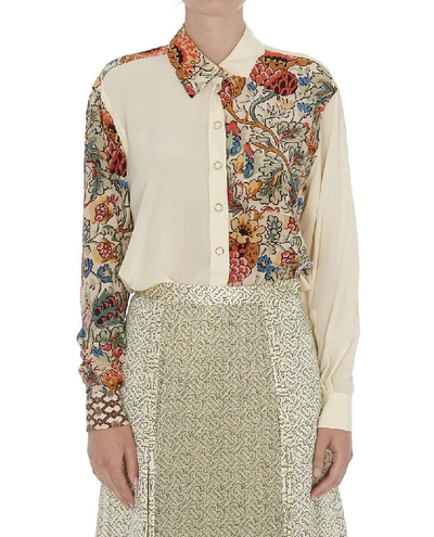 Shop Burberry Contrast Floral Printed Shirt In Multi