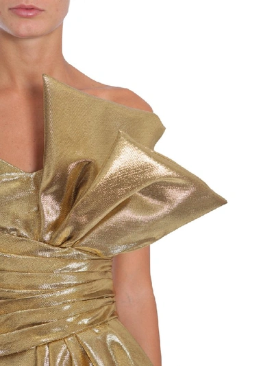 Shop Saint Laurent Oversized Bow Mini Dress In Gold