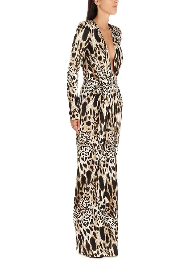 Shop Alexandre Vauthier Leopard Print V Neck Embellished Belt Maxi Gown In Multi