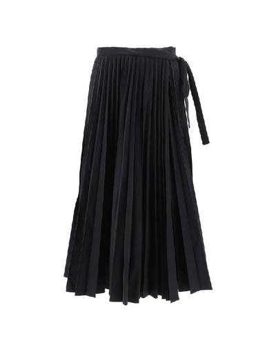 Shop Valentino Belted Pleated Midi Skirt In Black
