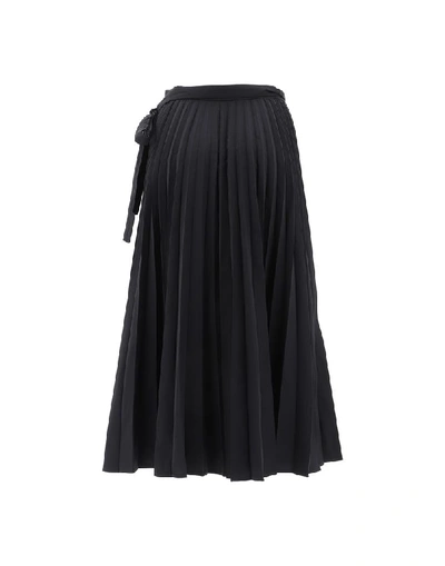 Shop Valentino Belted Pleated Midi Skirt In Black