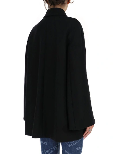 Shop Versace Cape Sleeves Flared Coat In Black