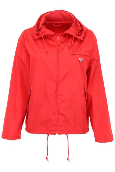 Shop Prada Hooded Jacket In Red