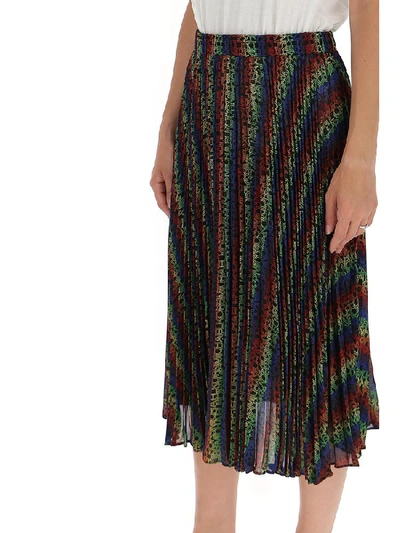 Shop Michael Michael Kors All Over Logo Rainbow Pleated Midi Skirt In Multi