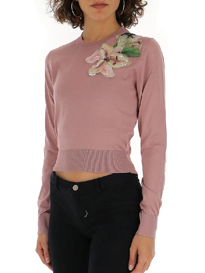 Shop Dolce & Gabbana Flower Applique Sweater In Pink
