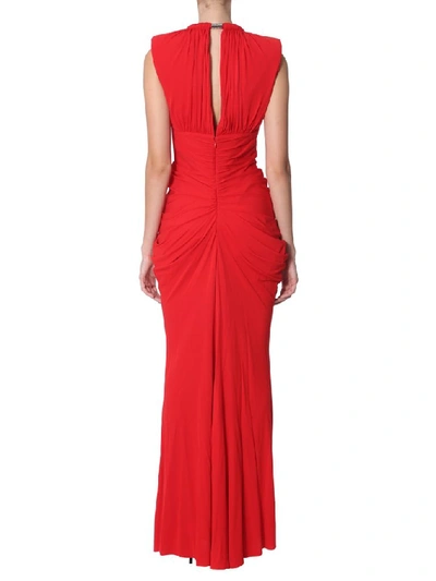 Shop Alexander Mcqueen Ruched Crystal Embellished Maxi Dress In Red