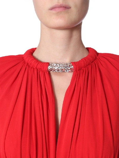 Shop Alexander Mcqueen Ruched Crystal Embellished Maxi Dress In Red