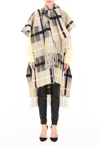 Shop Stella Mccartney Checked Fringed Cape In Multi