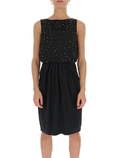 Shop Max Mara Sleeveless Crystal Studded Dress In Black
