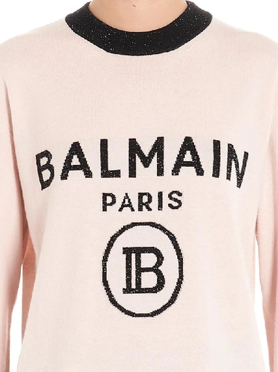 Shop Balmain Logo Print Crewneck Sweatshirt In Pink