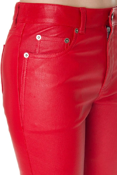 Shop Saint Laurent Slim Fit Leather Pants In Red