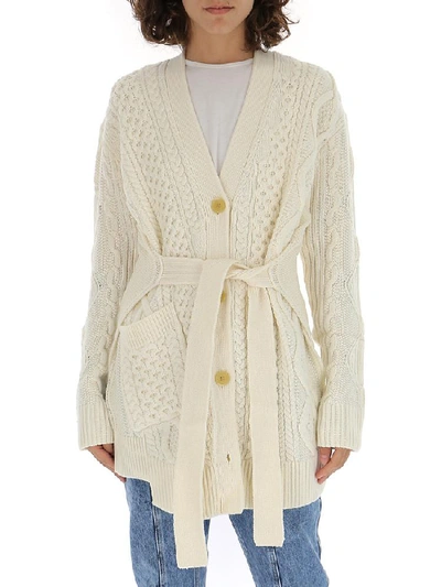 Shop Proenza Schouler Belted Cable Knit Cardigan In White