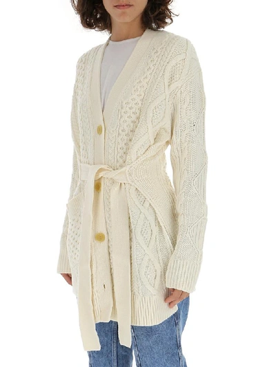 Shop Proenza Schouler Belted Cable Knit Cardigan In White