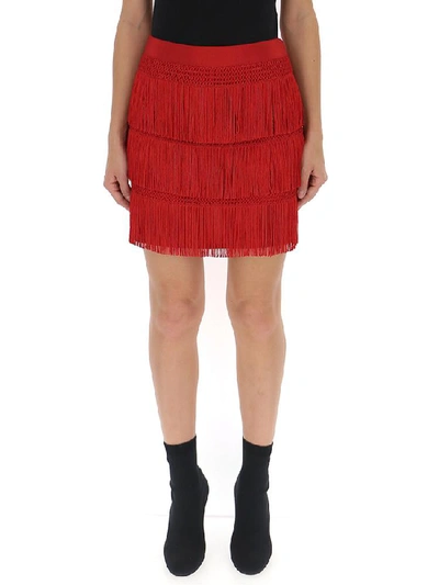 Shop Alberta Ferretti Fringed Mini Skirt In Red