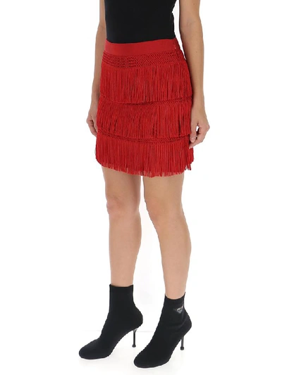 Shop Alberta Ferretti Fringed Mini Skirt In Red