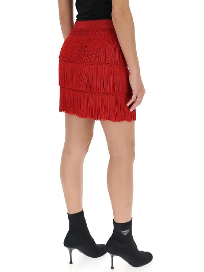 Shop Alberta Ferretti Fringed Mini Skirt In Red