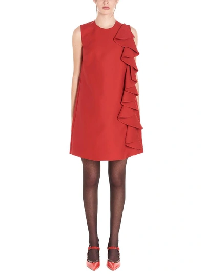 Shop Valentino Ruffle Detail Mini Dress In Red
