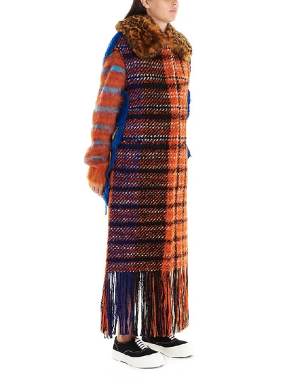 Shop Marni Blanchet Fringed Hem Coat In Multi