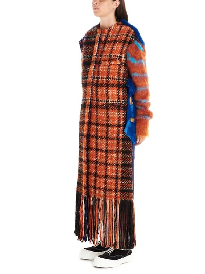 Shop Marni Blanchet Fringed Hem Coat In Multi