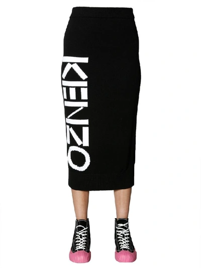Shop Kenzo Logo Fitted Pencil Skirt In Black