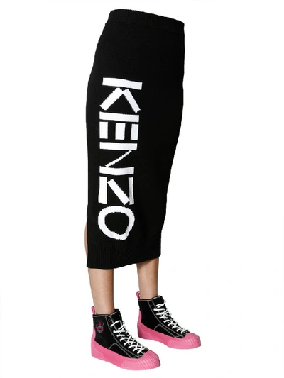 Shop Kenzo Logo Fitted Pencil Skirt In Black