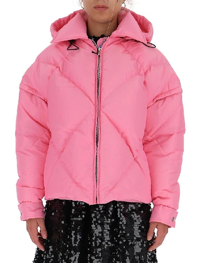 Shop Msgm Quilted Hooded Jacket In Pink