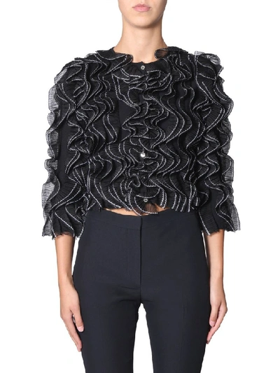 Shop Alexander Mcqueen Ruffled Cropped Jacket In Black