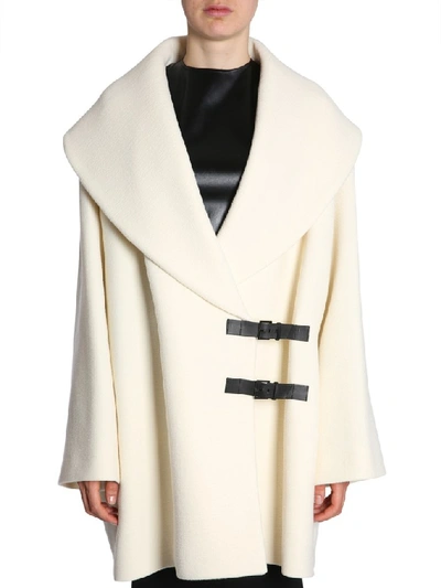 Shop Lanvin Double Belted Coat In Ivory
