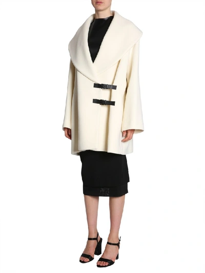 Shop Lanvin Double Belted Coat In Ivory