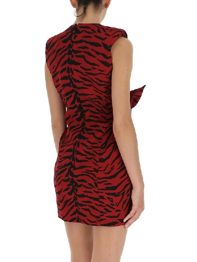 Shop Saint Laurent Zebra Print Draped Dress In Red
