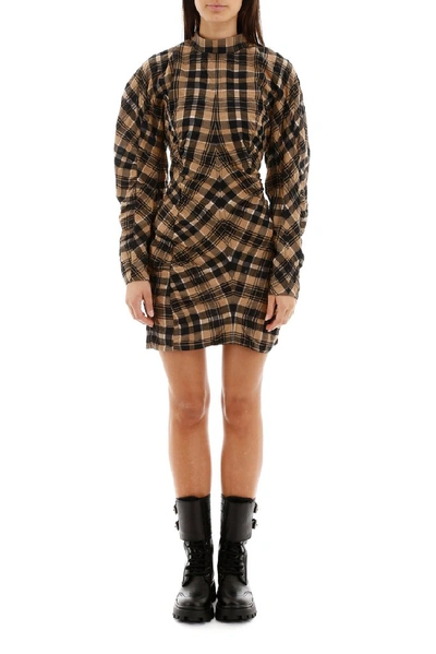 Shop Ganni Seersucker Check Mini Dress In Multi