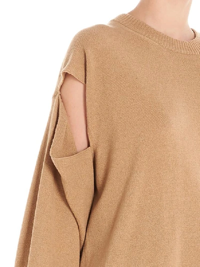 Shop Maison Margiela Cut Out Sleeve Crewneck Sweatshirt In Beige