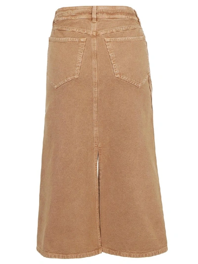 Shop Lanvin Slit Detail Midi Skirt In Brown