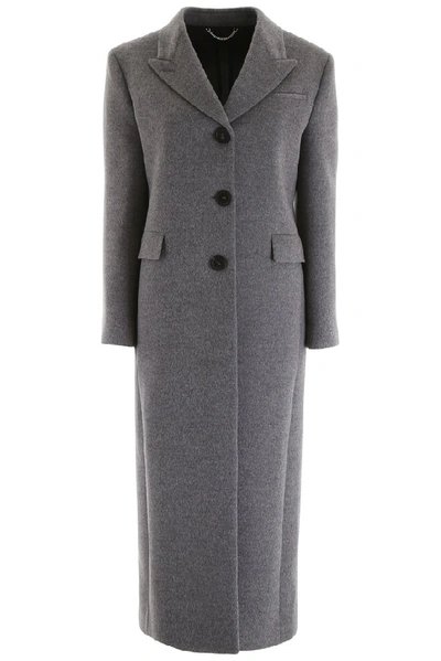 Shop Ferragamo Salvatore  Single Breasted Fitted Long Coat In Grey