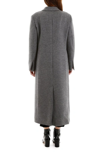 Shop Ferragamo Salvatore  Single Breasted Fitted Long Coat In Grey