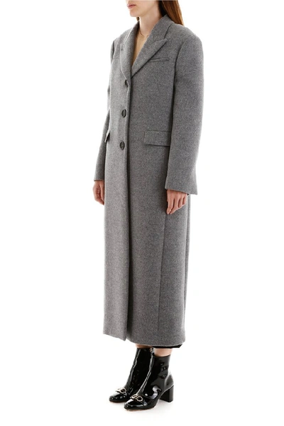 Shop Ferragamo Salvatore  Single Breasted Fitted Long Coat In Grey