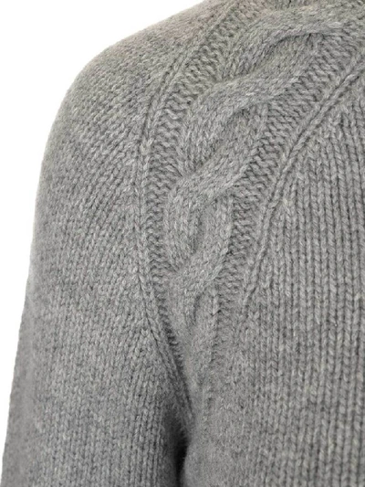 Shop Max Mara 's  Crewneck Cable Knit Pullover In Grey