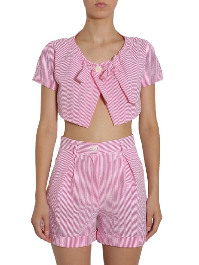 Shop Boutique Moschino Striped Bow Detail Cropped Jacket In Multicolour