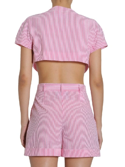 Shop Boutique Moschino Striped Bow Detail Cropped Jacket In Multicolour