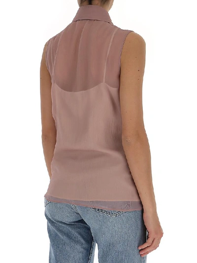 Shop Prada Sleeveless Bow Collar Blouse In Pink