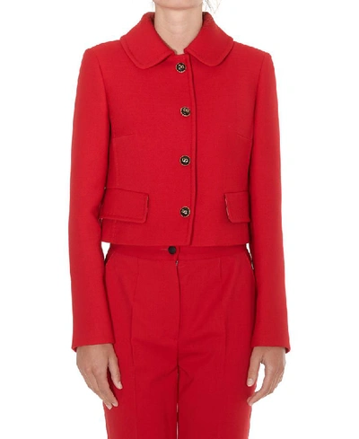 Shop Dolce & Gabbana Cropped Logo Button Embossed Single Breasted Jacket In Red