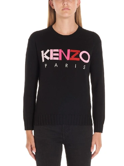 Shop Kenzo Logo Embroidered Sweater In Black